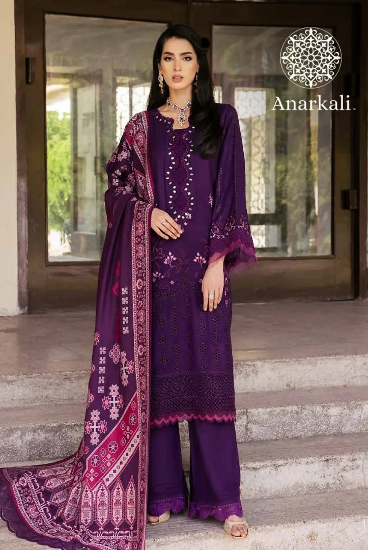 Nureh Exclusive Embroidered 3Piece Stitched Suit (Purple)