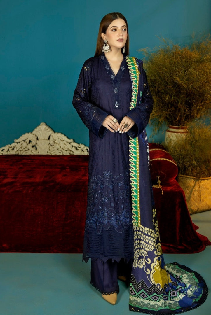 Tehzeeb By Riaz Arts Embroidered Chikankari Self Linen 3 Pc Suits Collection - 08