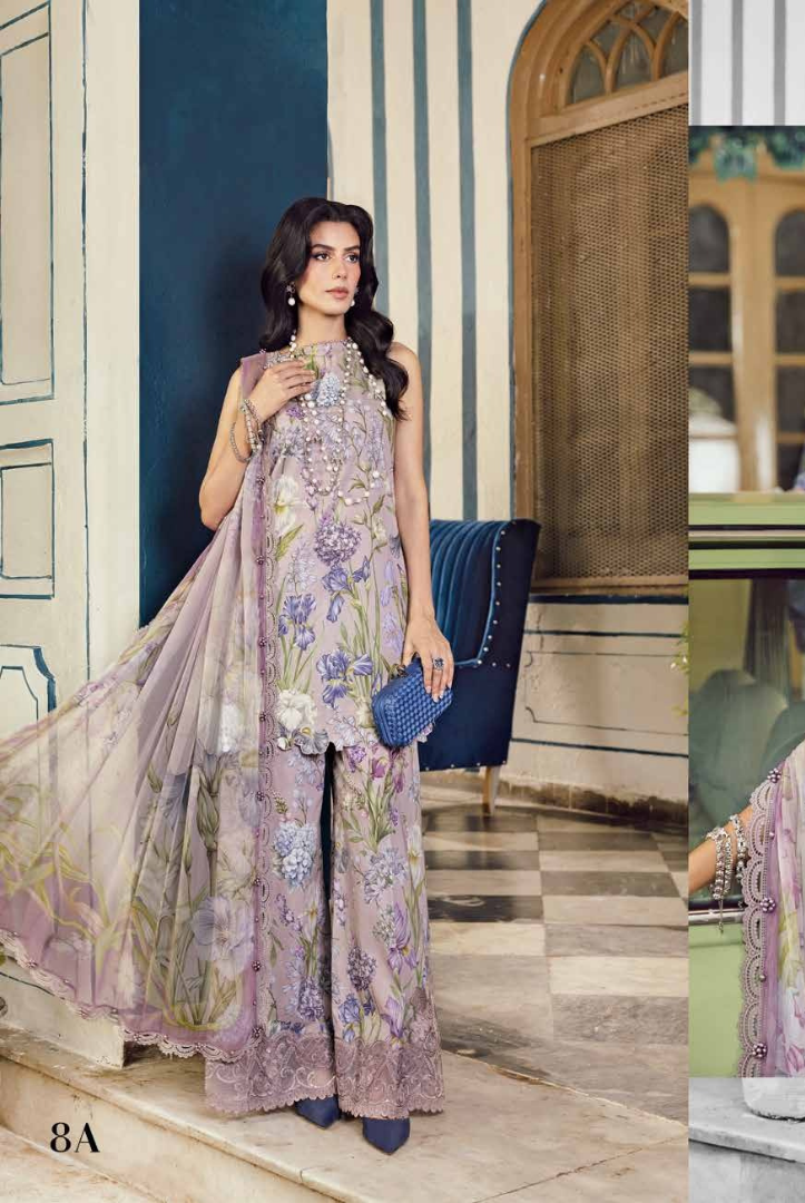 3 Piece Stitched Embroidered Linen Rani Mahal by Maria B M prints Fall Edit'25 Winter Collection MB25FE-8A