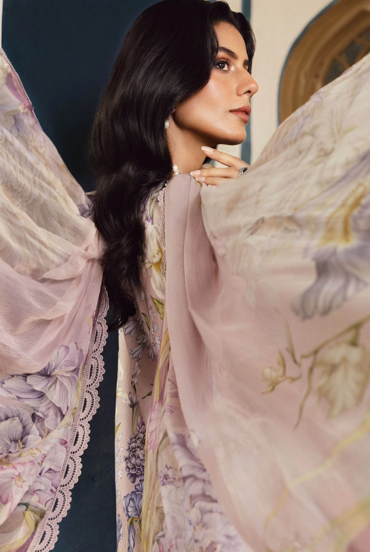 3 Piece Stitched Embroidered Linen Rani Mahal by Maria B M prints Fall Edit'25 Winter Collection MB25FE-8A