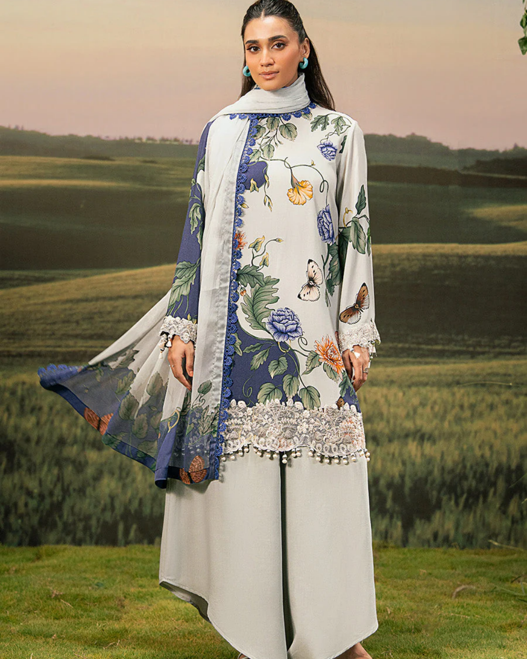 3 Piece Stitched Embroidered Linen Casual - Pre/Fall 25 Winter M.Basics by MARIA.B  - MBPF#09