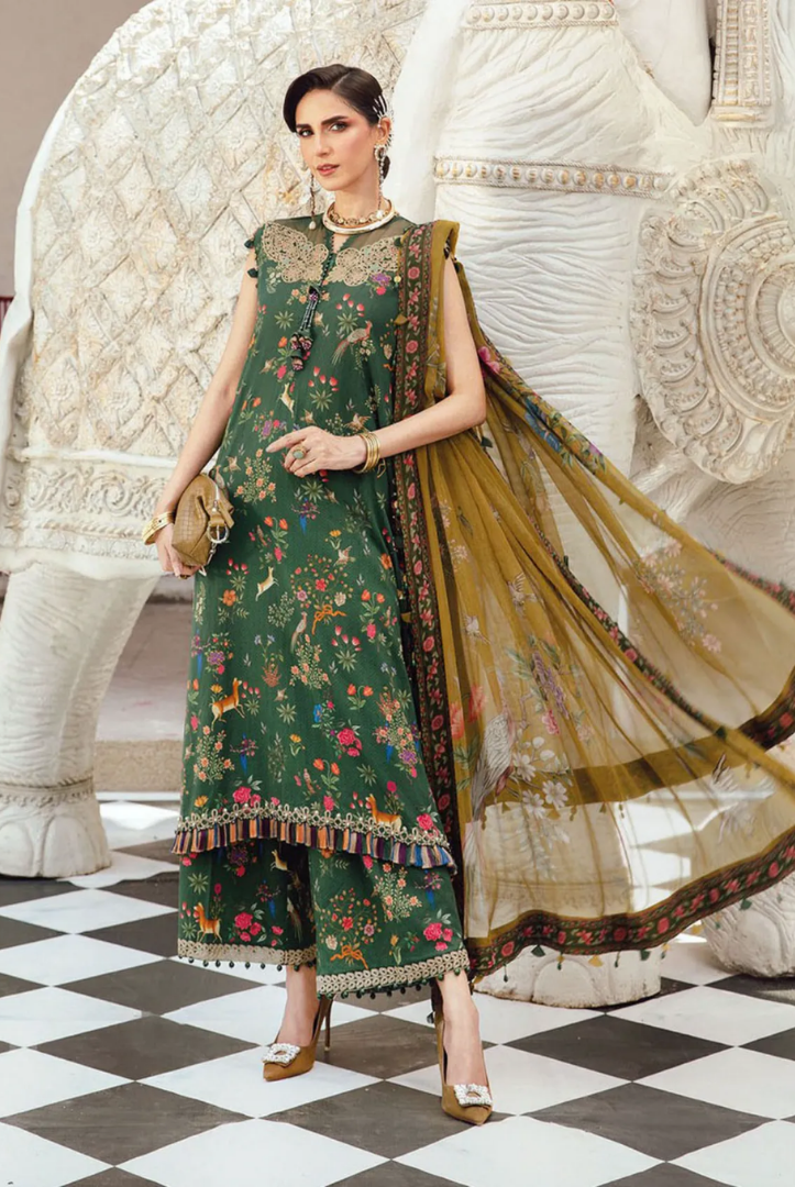 3 Piece Stitched Embroidered Linen Rani Mahal by Maria B M prints Fall Edit'25 Winter Collection MB25FE-7B