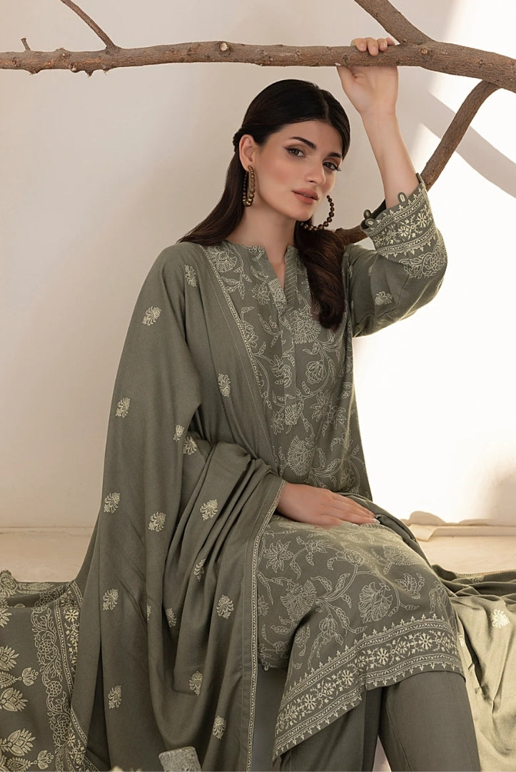 3 Piece Stitched Printed Suits Collection By Lakhany Pashmina - Pine Cone