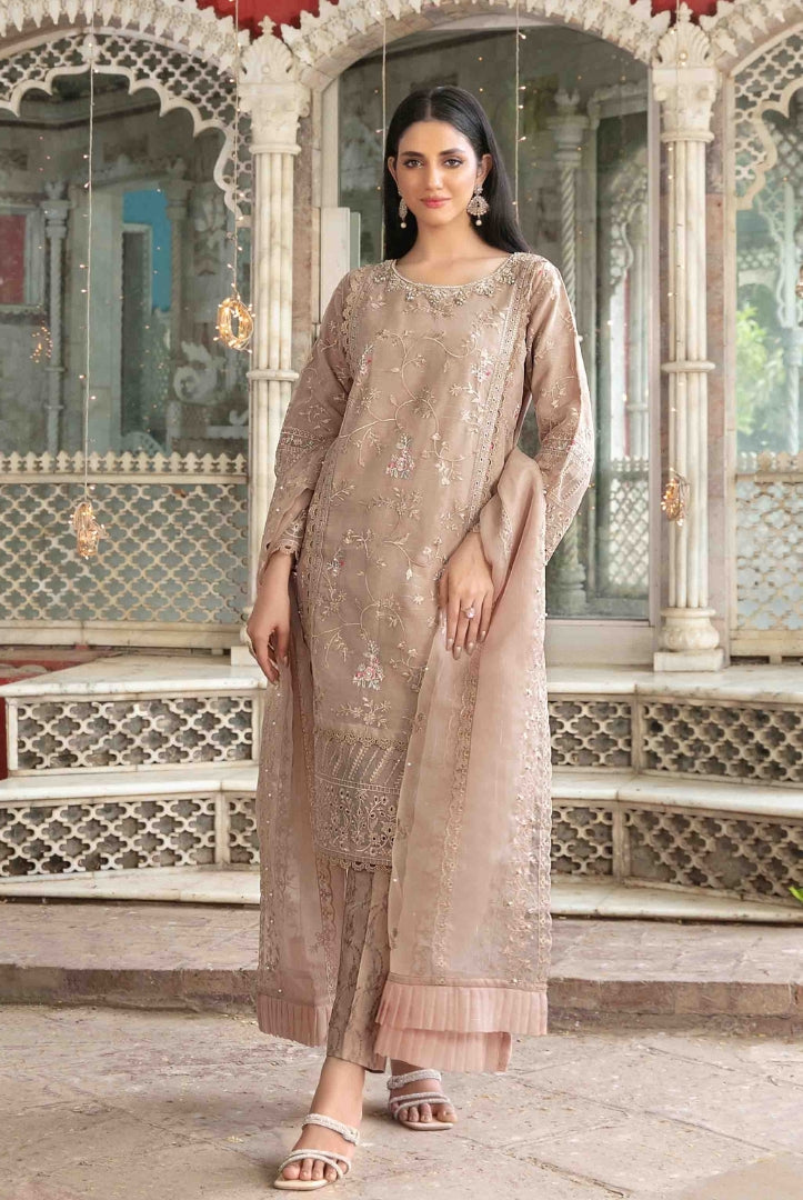 Parizah By Tawakkal Pret 3 Piece Stitched Embroidered Organza Suit - 01