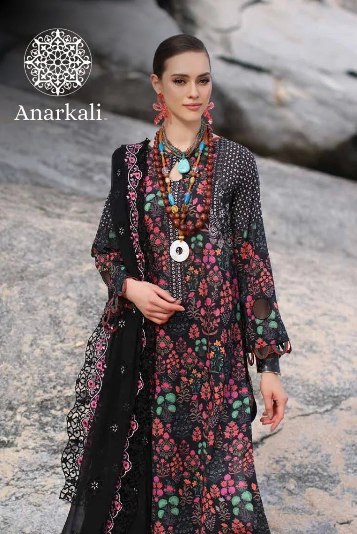 Charizma Printed Lawn with  Embroidered Chiffon  Dupatta 3piece Stitched Suit - 03