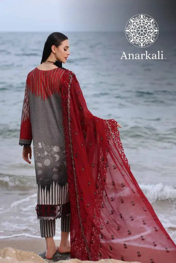 Charizma Printed Lawn with  Embroidered Chiffon  Dupatta 3piece Stitched Suit - 04