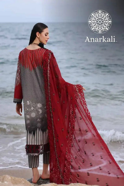 Charizma Printed Lawn with  Embroidered Chiffon  Dupatta 3piece Stitched Suit - 04