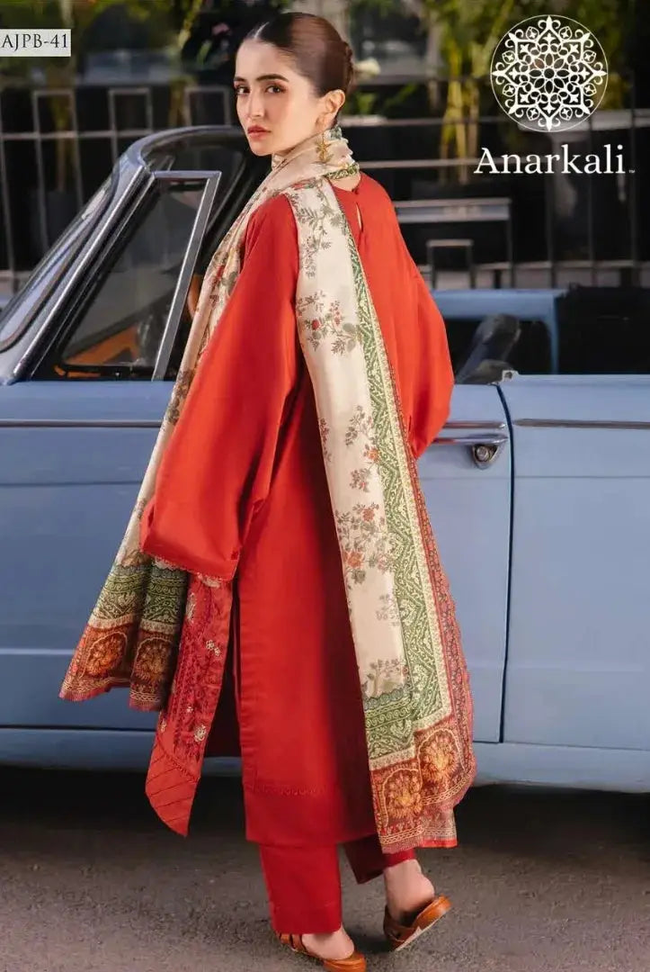 Essential Pret Collection 3Piece Stitched Suit(Orange)