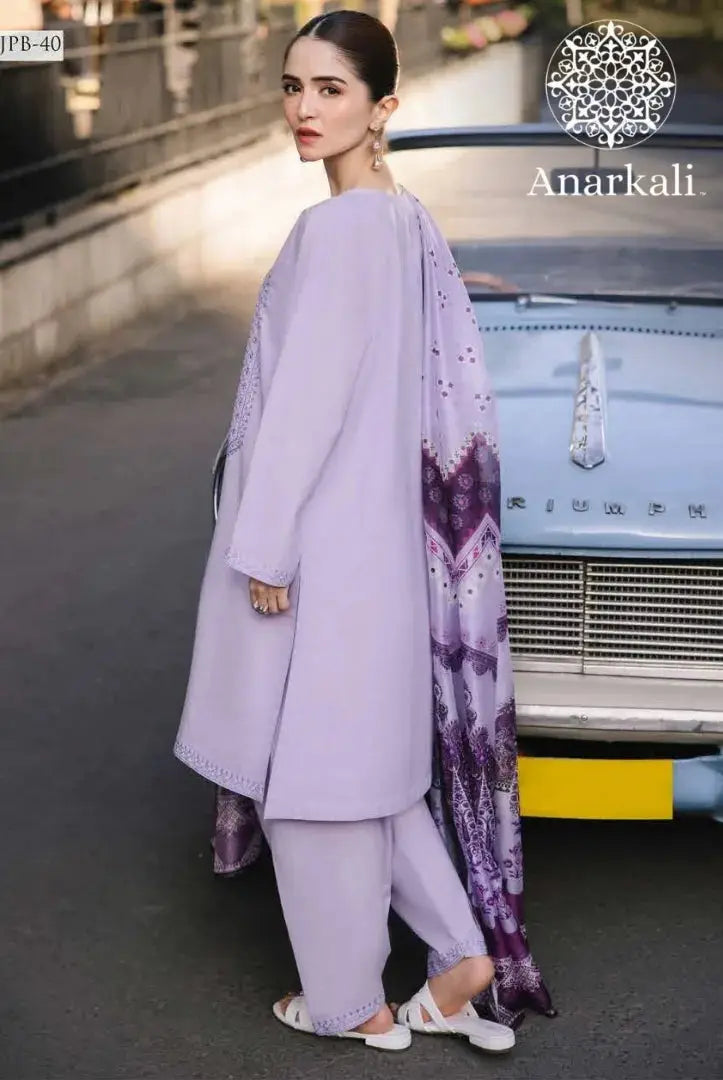 Essential Pret Collection 3Piece Stitched Suit(Purple)