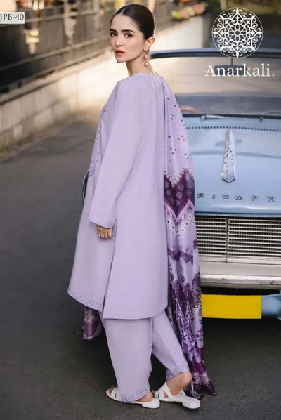 Essential Pret Collection 3Piece Stitched Suit(Purple)