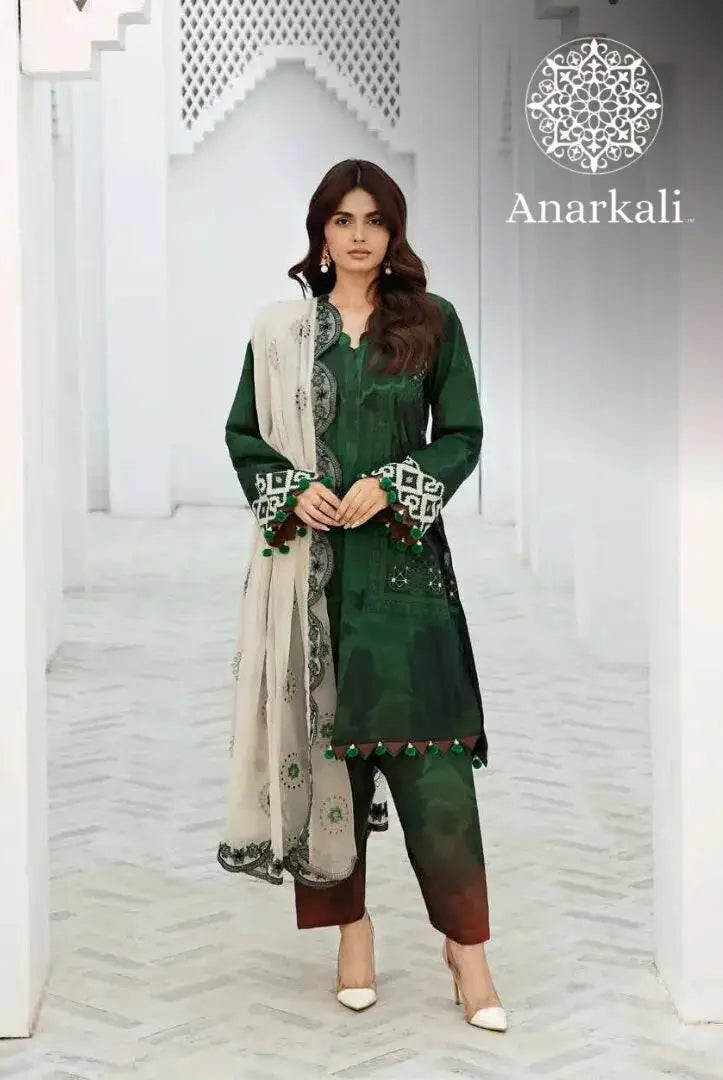 Charizma Printed Lawn with  Embroidered Chiffon  Dupatta 3piece Stitched Suit - 08