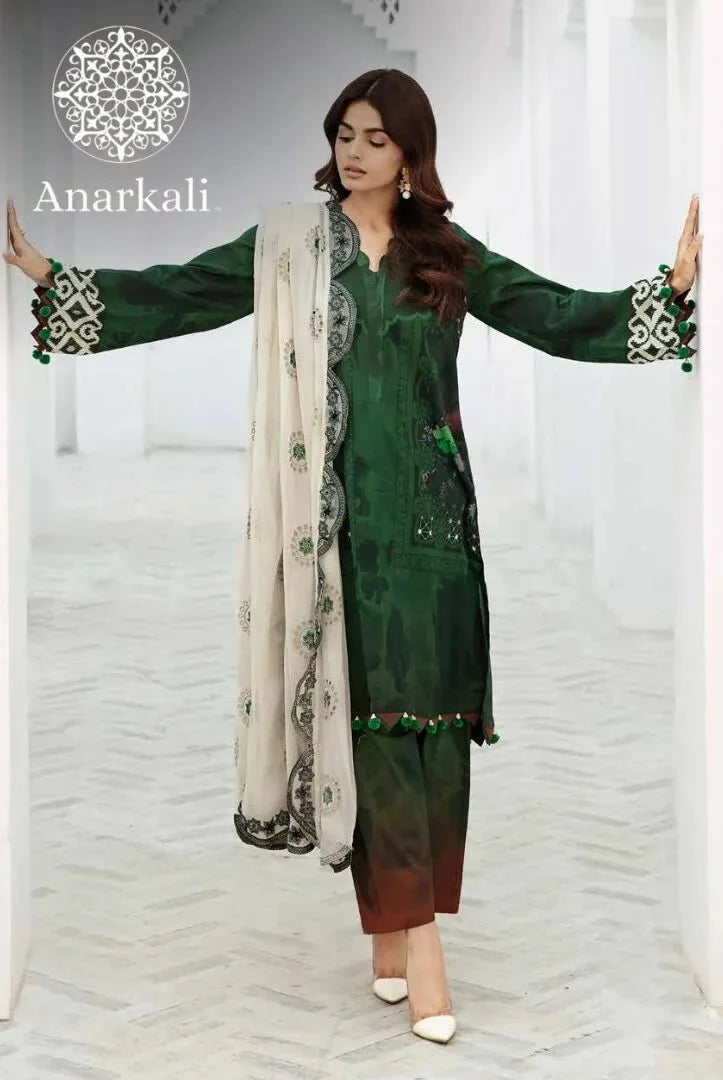 Charizma Printed Lawn with  Embroidered Chiffon  Dupatta 3piece Stitched Suit - 08