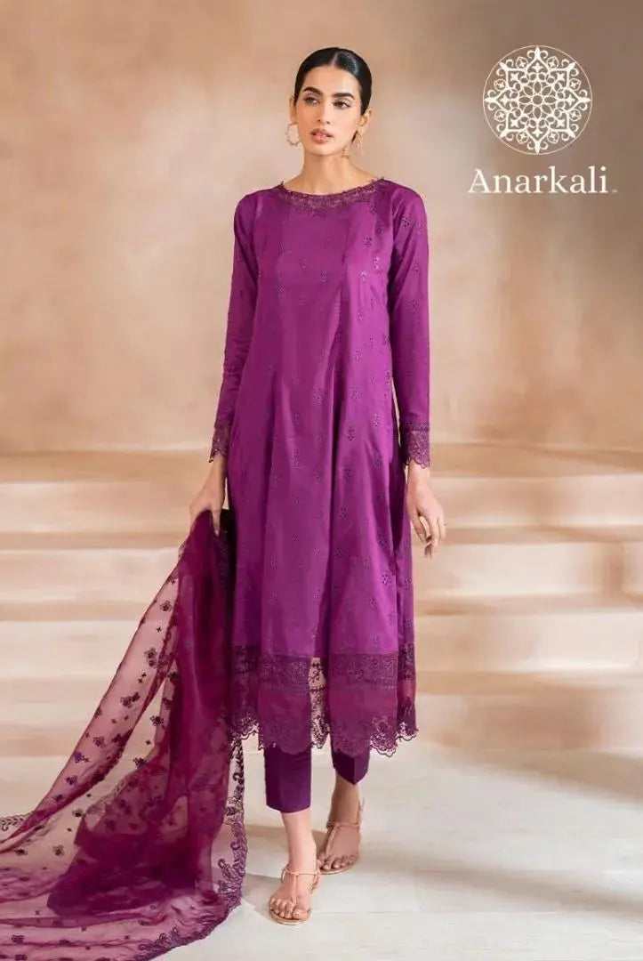 Iznik Pret Embroidered Lawn Collection 3Piece Stitched Suit(Purple)