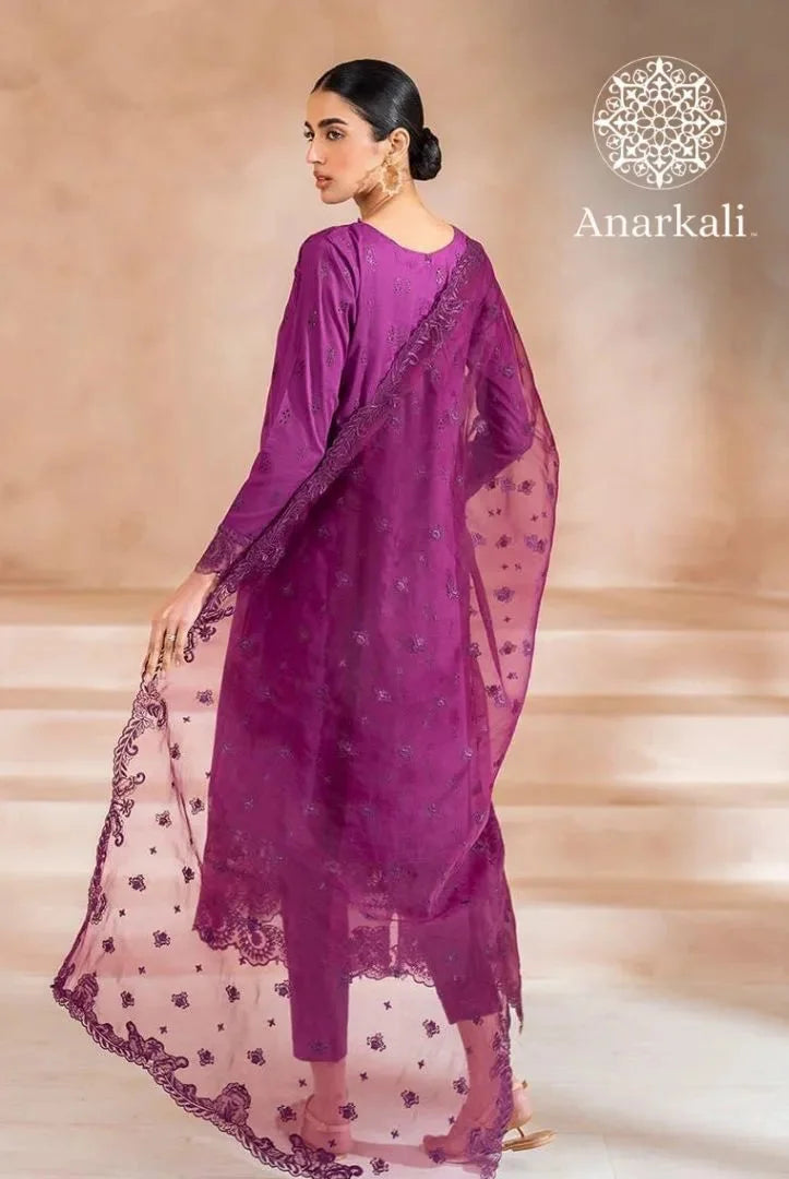 Iznik Pret Embroidered Lawn Collection 3Piece Stitched Suit(Purple)