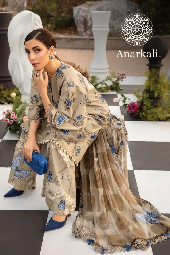 Maria.B M.Prints 3Piece Stitched Spring Summer 2024 Collection (Beige & Blue)