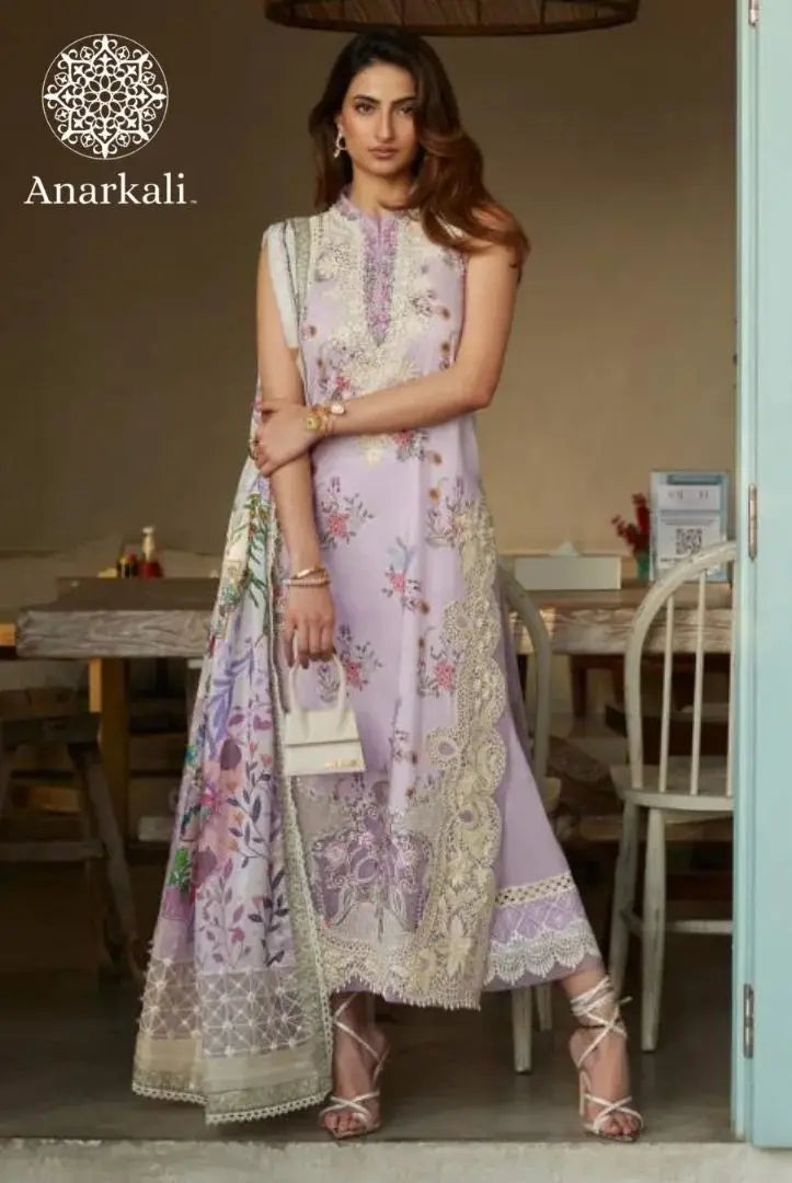 Liliana Luxury Lawn 24 Nazeli Faiza Saqlain 3 piece Stitched Suit (Light Purple)