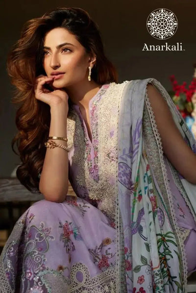 Liliana Luxury Lawn 24 Nazeli Faiza Saqlain 3 piece Stitched Suit (Light Purple)