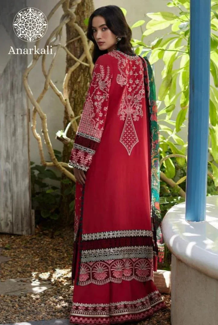 Liliana Luxury Lawn 24 Sivana Faiza Saqlain 3 piece Stitched Suit (Red)