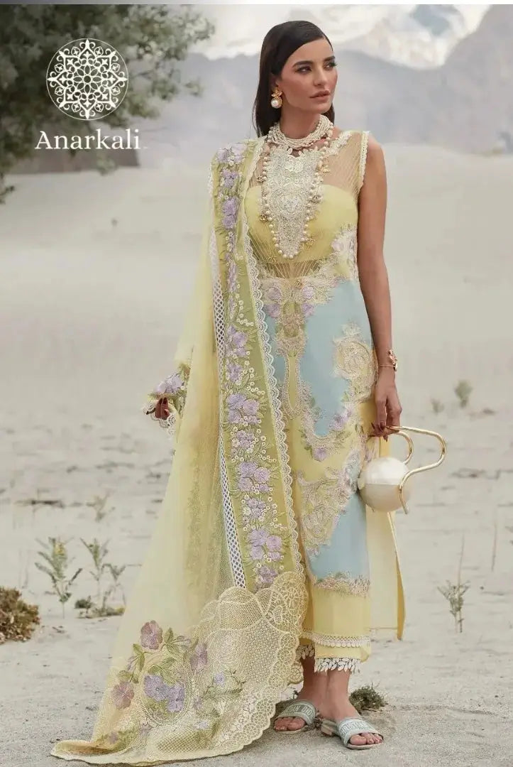 MEDLEY OF LACE - CRIMSON X SAIRA SHAKIRA LUXURY LAWN - LIGHT YELLOW