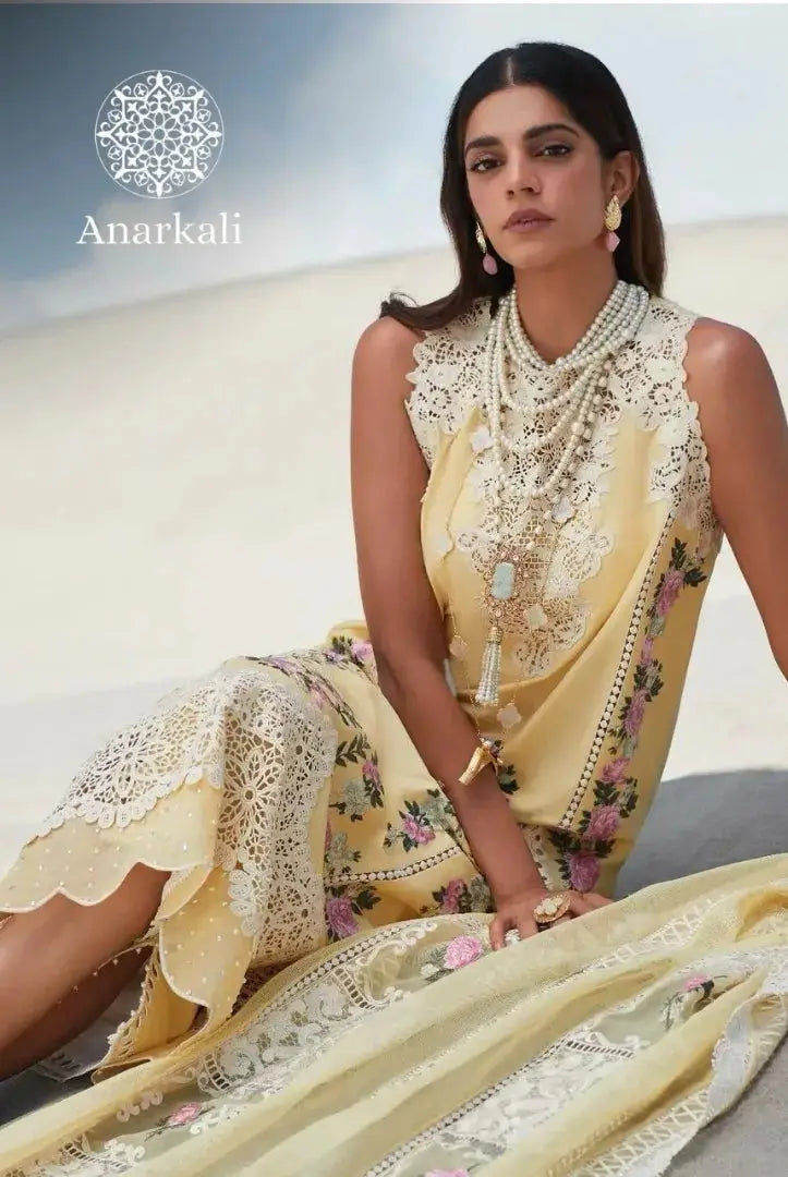 MEDLEY OF LACE - CRIMSON X SAIRA SHAKIRA LUXURY LAWN - YELLOW