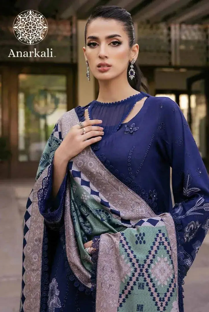 Nureh Exclusive Embroidered 3Piece Stitched Suit (Blue)