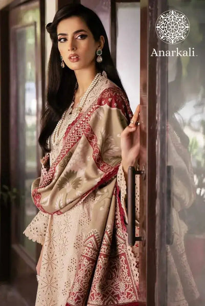 Nureh Exclusive Embroidered 3Piece Stitched Suit (Off White)