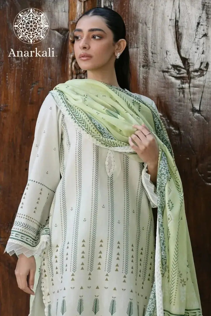 Print Edit By Sahar Stitched 3Pcs Lawn Suit (Off White)