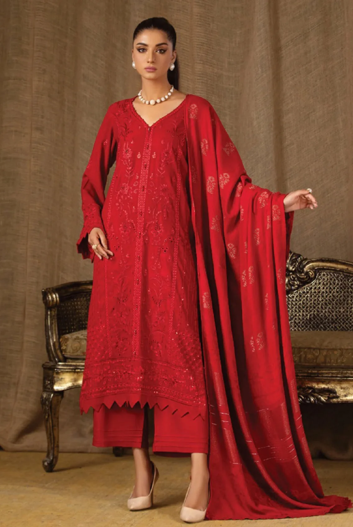 Tehzeeb By Riaz Arts Embroidered Leather Peach With Velvet Shawl Suits Collection - 03