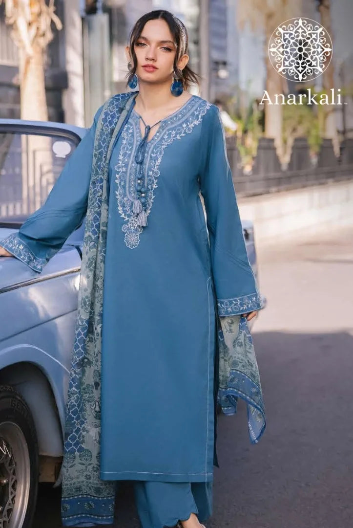 Essential Pret Collection 3Piece Stitched Suit(Blue)