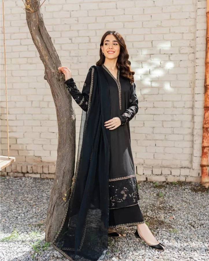 Kastoor 3 Piece Stitched Suit - Black