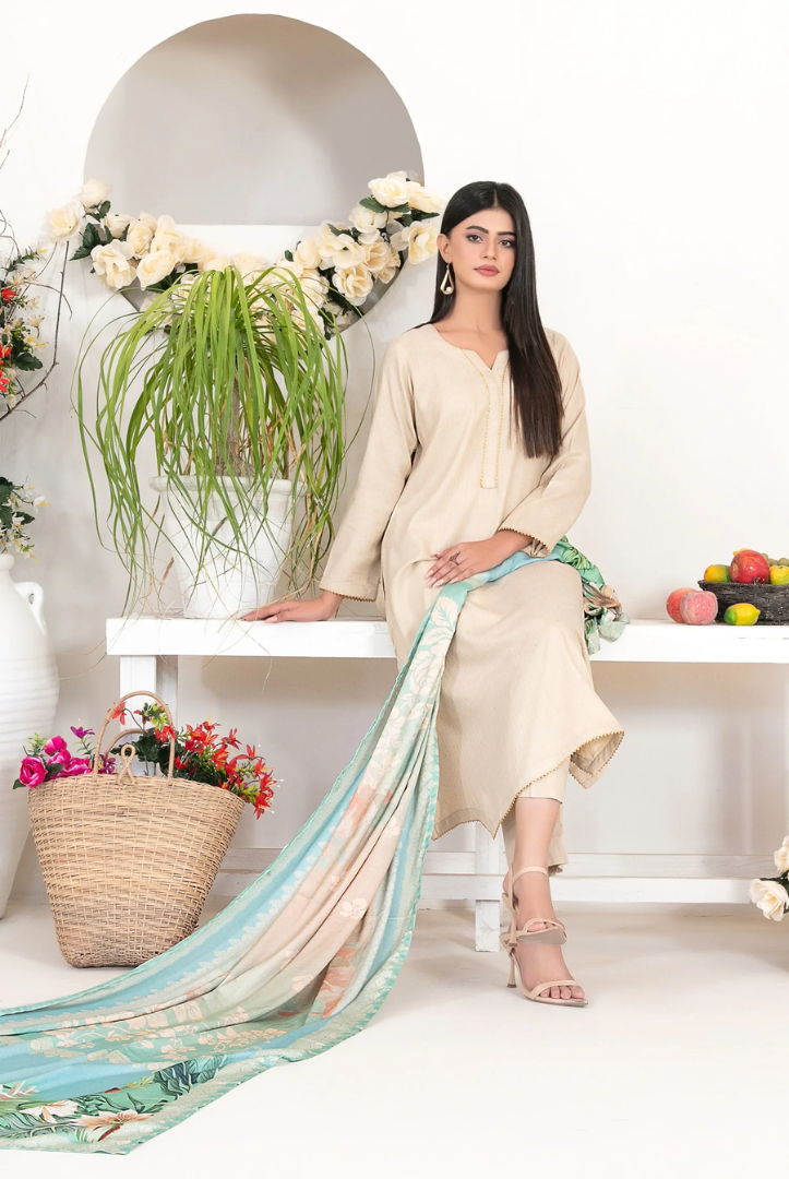 3 Piece Stitched Fancy Printed Leather Peach Laila by Tawakkal  Winter Collection D-4713