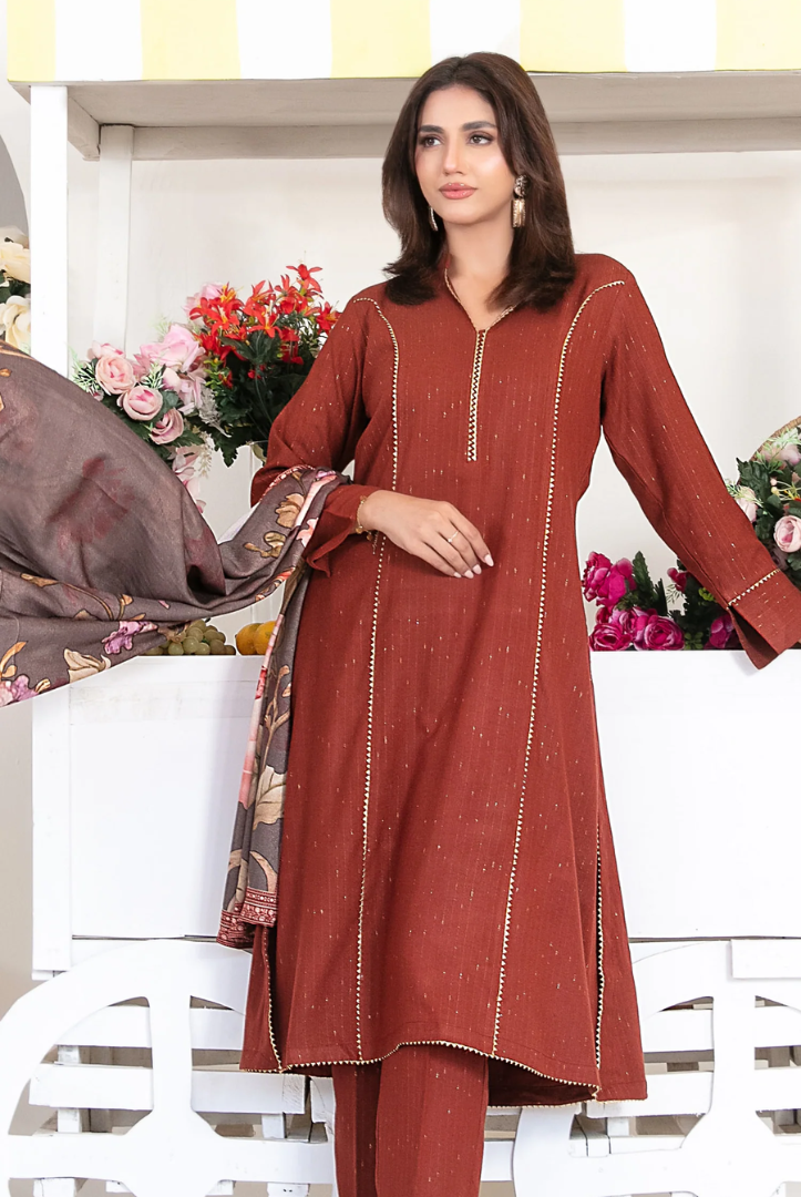 3 Piece Stitched Fancy Printed Leather Peach Laila by Tawakkal  Winter Collection D-4714