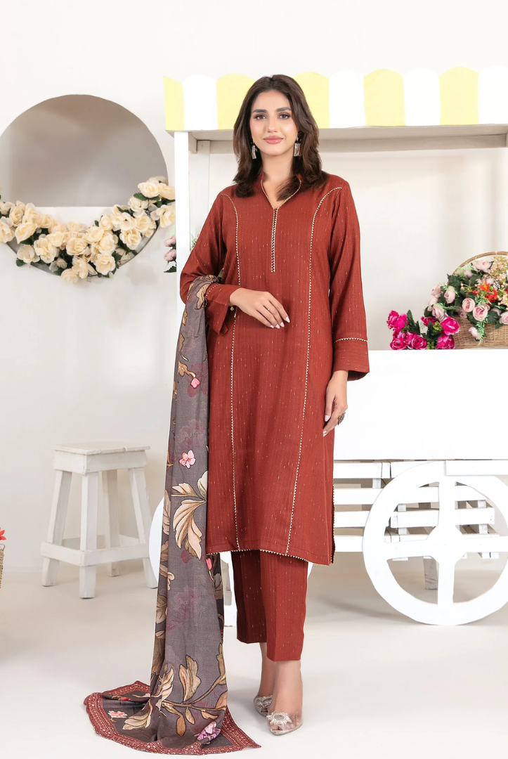 3 Piece Stitched Fancy Printed Leather Peach Laila by Tawakkal  Winter Collection D-4714